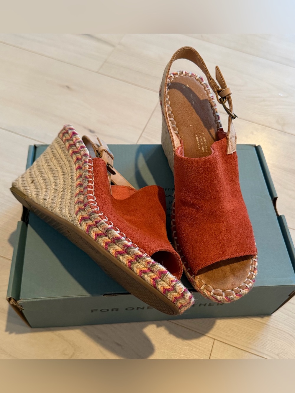 Toms Rust Red Suede Espadrille Wedge Sandals